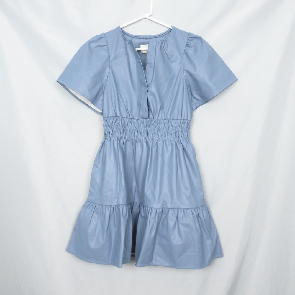 Anthrolopologie The Somerset Mini Dress Faux Leather Edition Blue XS Petite XSP